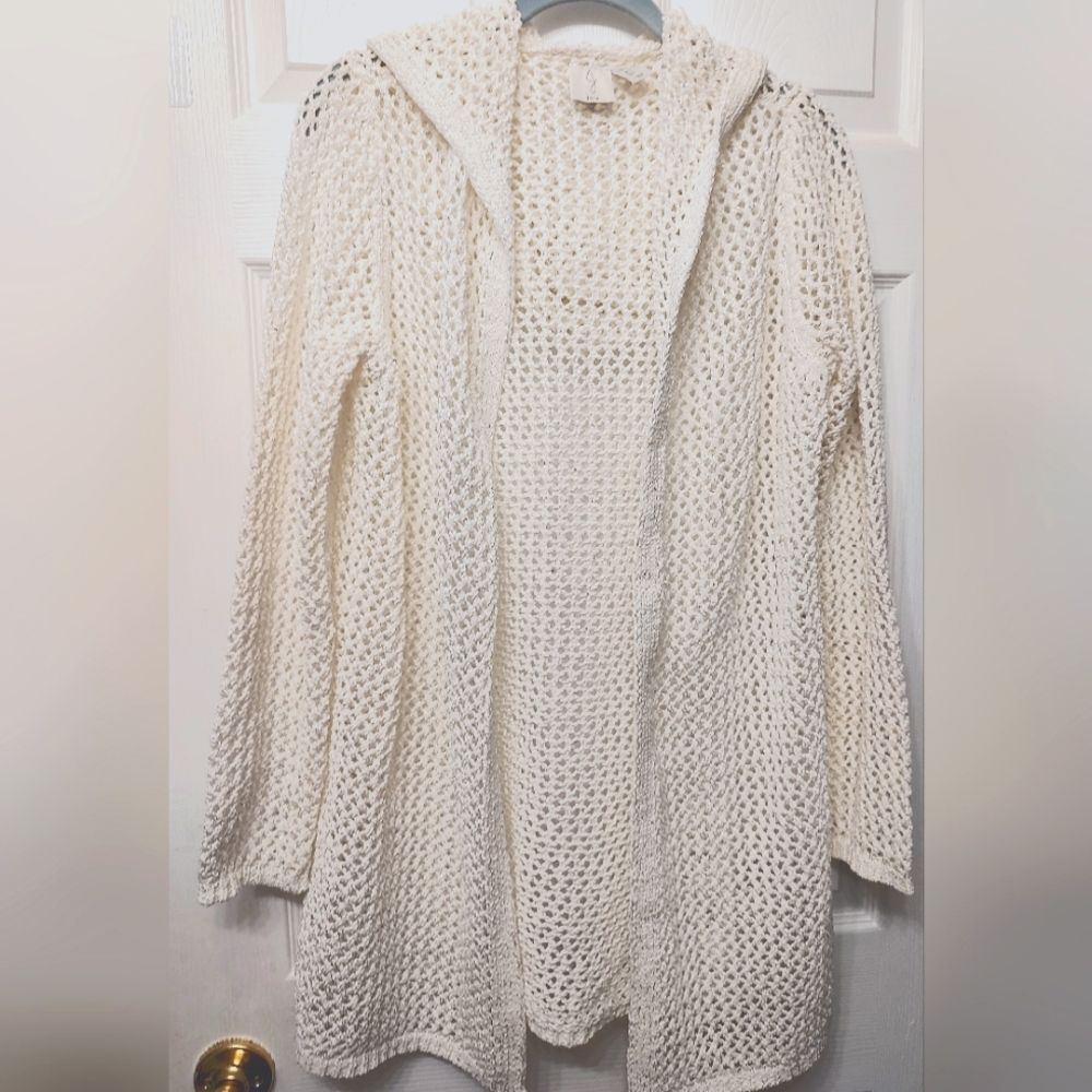Joie Open Front Knit Cardigan Hoodie S NWT White with silver threaded through